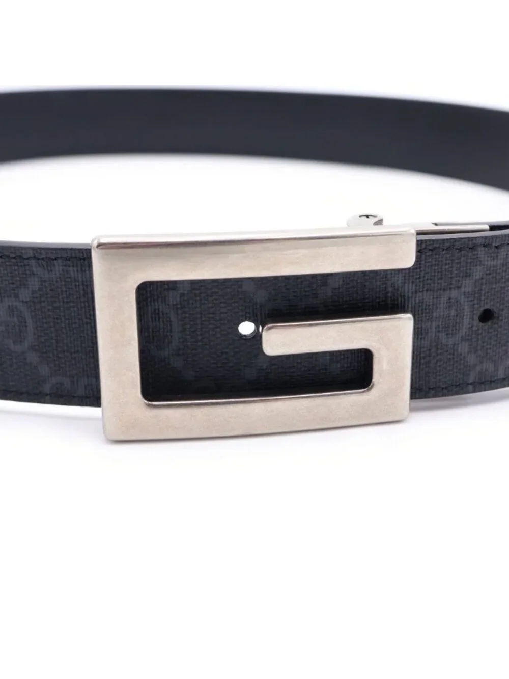 Gucci Square Reversible Leather Belt Black Silver